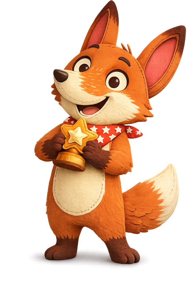 Punki der Fuchs mit Sterne-Pokal